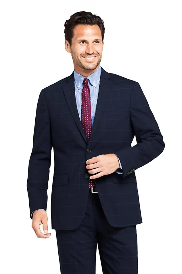Lands039 End Sportcoats and Blazers Men Traditional Fit Comfortfirst Yearrounder Suit Jacket Navy Windowpane Lands039 End Sportcoats and Blazers Men Traditional Fit Comfortfirst Yearrounder Suit Jacket Navy Windowpane