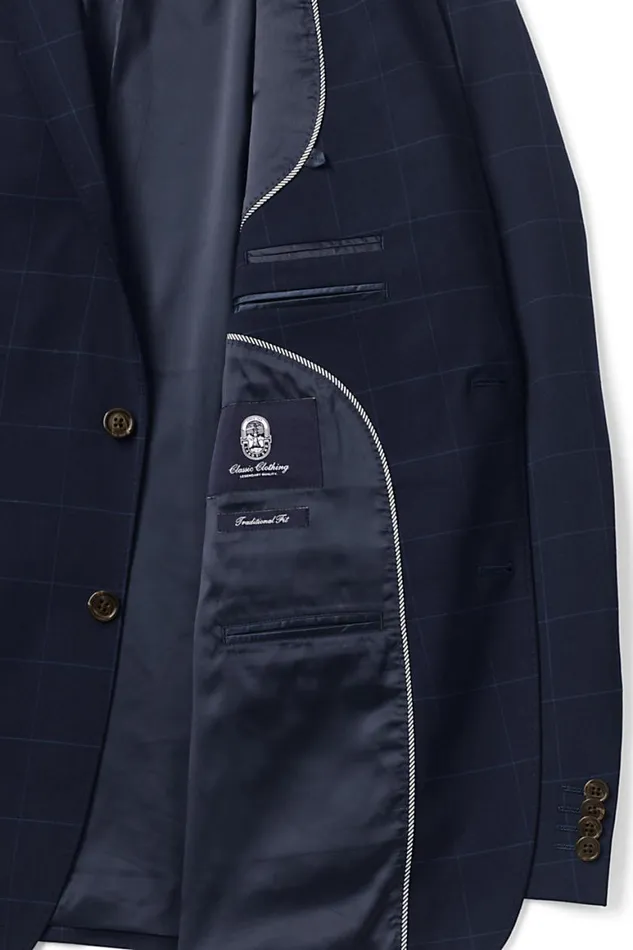 Lands039 End Sportcoats and Blazers Men Traditional Fit Comfortfirst Yearrounder Suit Jacket Navy Windowpane Lands039 End Sportcoats and Blazers Men Traditional Fit Comfortfirst Yearrounder Suit Jacket Navy Windowpane
