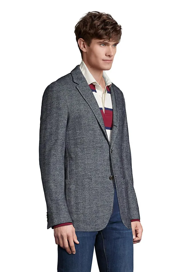 Lands039 End Sportcoats and Blazers Men Traditional Fit Italian Knit Blazer Navy Herringbone Lands039 End Sportcoats and Blazers Men Traditional Fit Italian Knit Blazer Navy Herringbone