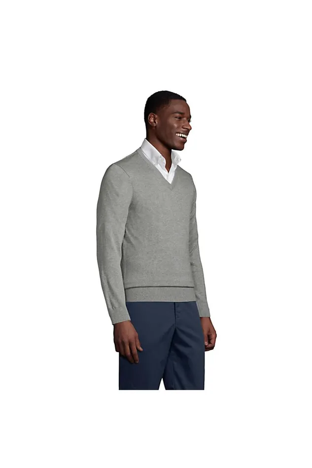 Lands039 End Sweaters Men Cotton Modal Fine Gauge Vneck Sweater Black