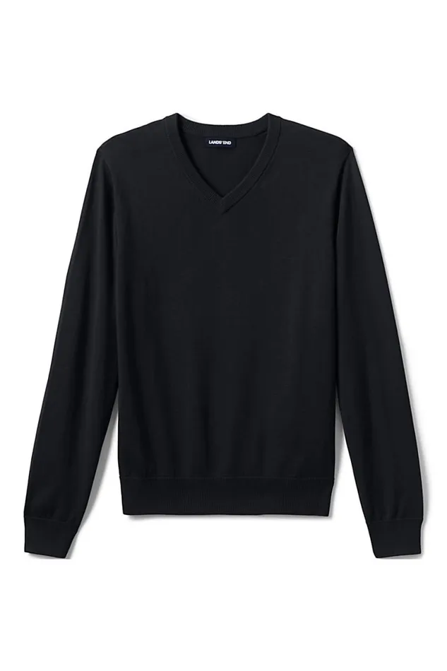 Lands039 End Sweaters Men Cotton Modal Fine Gauge Vneck Sweater Black