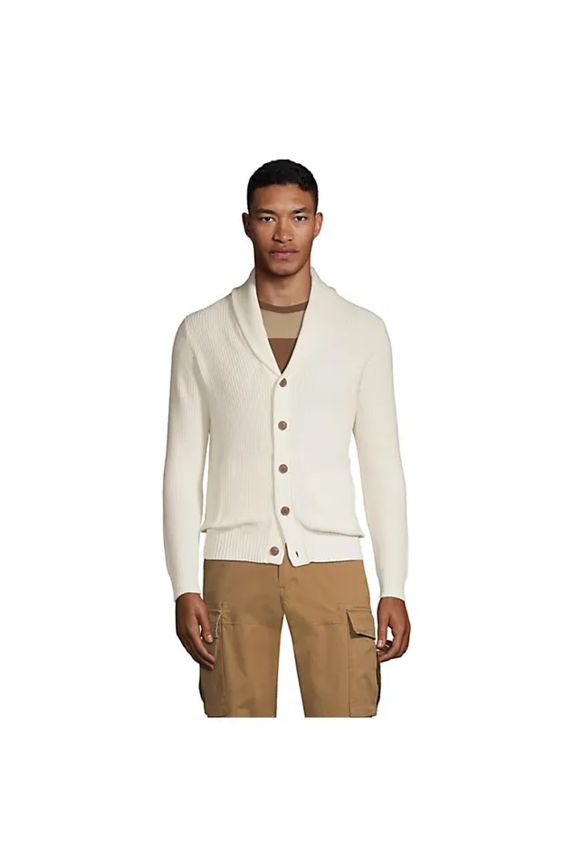 Lands039 End Sweaters Men Cotton Shaker Shawl Cardigan Ivory