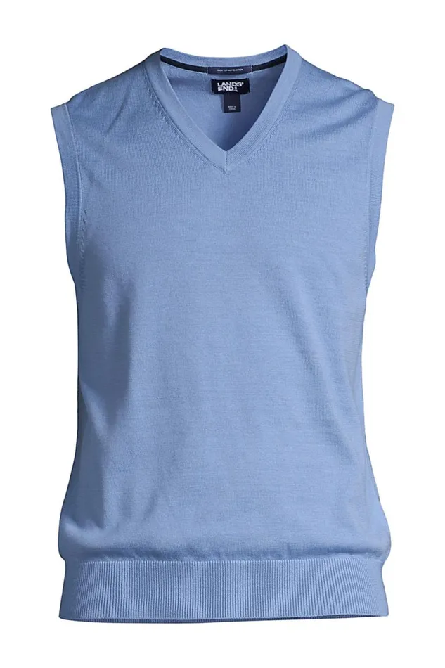 Lands039 End Sweaters Men Fine Gauge Supima Cotton Sweater Vest Cloudy Blue