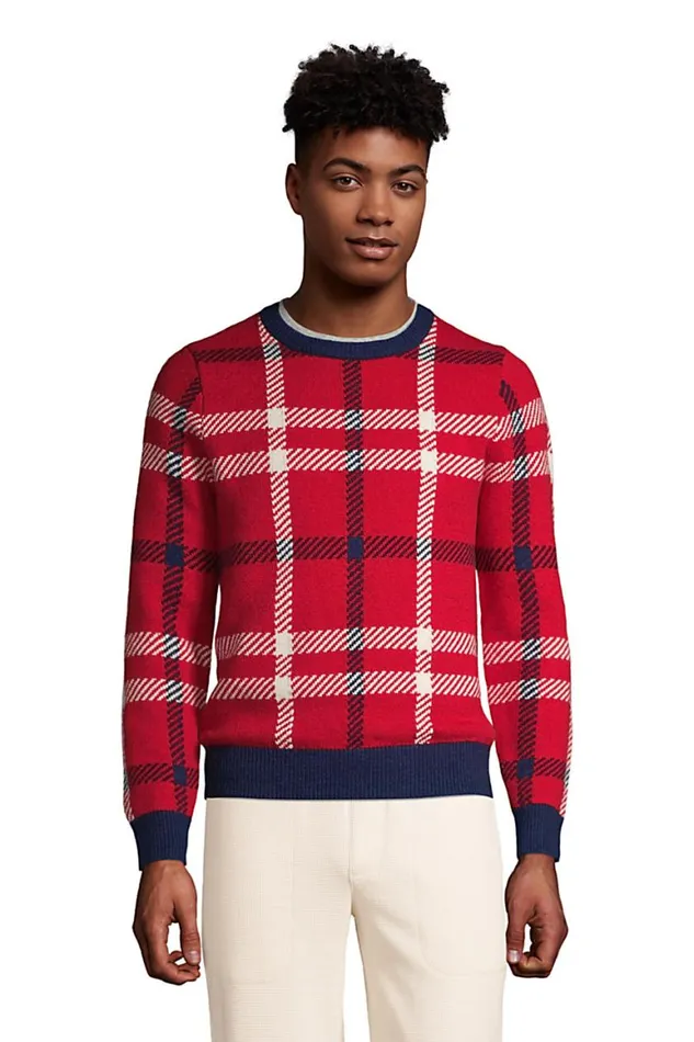 Lands039 End Sweaters Men Lighthouse Plaid Crewneck Sweater Rich Red Holiday Plaid Lands039 End Sweaters Men Lighthouse Plaid Crewneck Sweater Rich Red Holiday Plaid