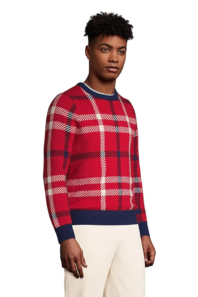 Lands039 End Sweaters Men Lighthouse Plaid Crewneck Sweater Rich Red Holiday Plaid Lands039 End Sweaters Men Lighthouse Plaid Crewneck Sweater Rich Red Holiday Plaid