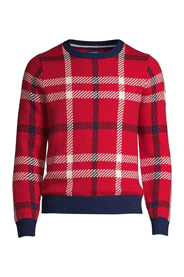 Lands039 End Sweaters Men Lighthouse Plaid Crewneck Sweater Rich Red Holiday Plaid Lands039 End Sweaters Men Lighthouse Plaid Crewneck Sweater Rich Red Holiday Plaid