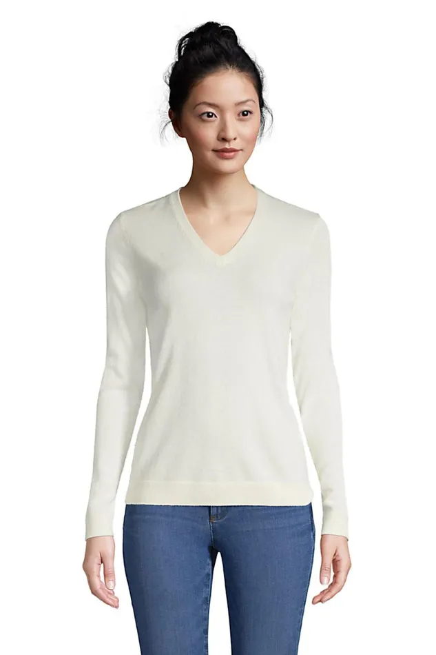 Lands039 End Sweaters Women Cashmere Vneck Sweater Fresh Ivory