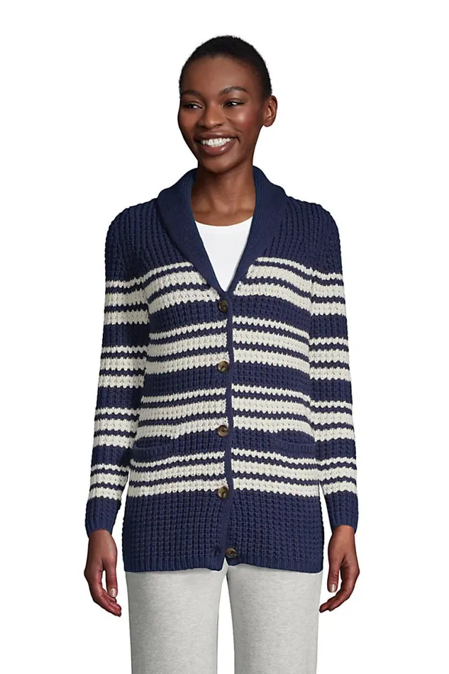 Lands039 End Sweaters Women Cotton Blend Shawl Collar Cardigan Sweater Deep Sea Navy Founders Stripe Lands039 End Sweaters Women Cotton Blend Shawl Collar Cardigan Sweater Deep Sea Navy Founders Stripe