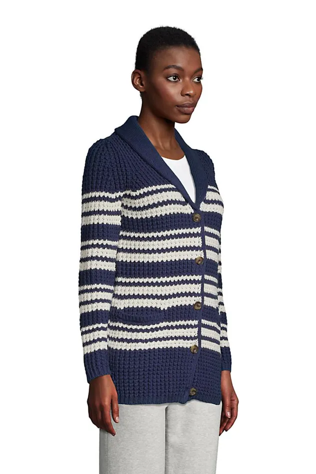 Lands039 End Sweaters Women Cotton Blend Shawl Collar Cardigan Sweater Deep Sea Navy Founders Stripe Lands039 End Sweaters Women Cotton Blend Shawl Collar Cardigan Sweater Deep Sea Navy Founders Stripe