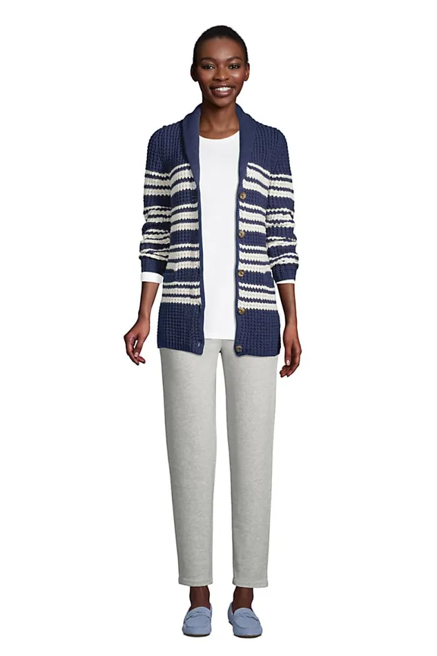 Lands039 End Sweaters Women Cotton Blend Shawl Collar Cardigan Sweater Deep Sea Navy Founders Stripe Lands039 End Sweaters Women Cotton Blend Shawl Collar Cardigan Sweater Deep Sea Navy Founders Stripe