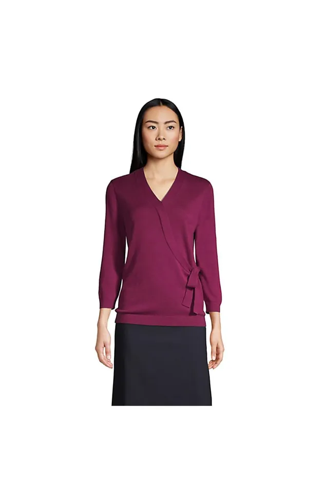 Lands039 End Sweaters Women Cotton Modal 34 Sleeve Tie Waist Pullover Sweater Rubellite Lands039 End Sweaters Women Cotton Modal 34 Sleeve Tie Waist Pullover Sweater Rubellite