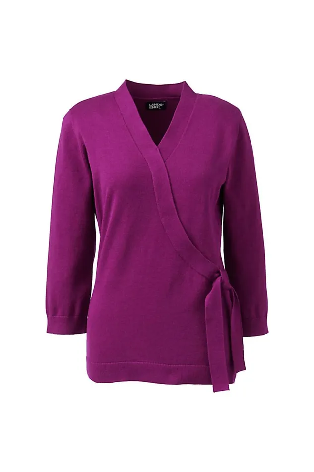 Lands039 End Sweaters Women Cotton Modal 34 Sleeve Tie Waist Pullover Sweater Rubellite Lands039 End Sweaters Women Cotton Modal 34 Sleeve Tie Waist Pullover Sweater Rubellite