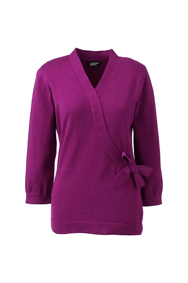 Lands039 End Sweaters Women Cotton Modal 34 Sleeve Tie Waist Pullover Sweater Rubellite Lands039 End Sweaters Women Cotton Modal 34 Sleeve Tie Waist Pullover Sweater Rubellite