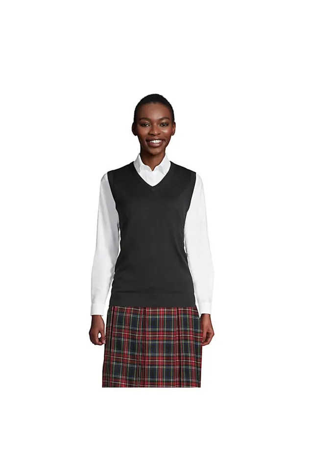 Lands039 End Sweaters Women Cotton Modal Fine Gauge Sweater Vest Black