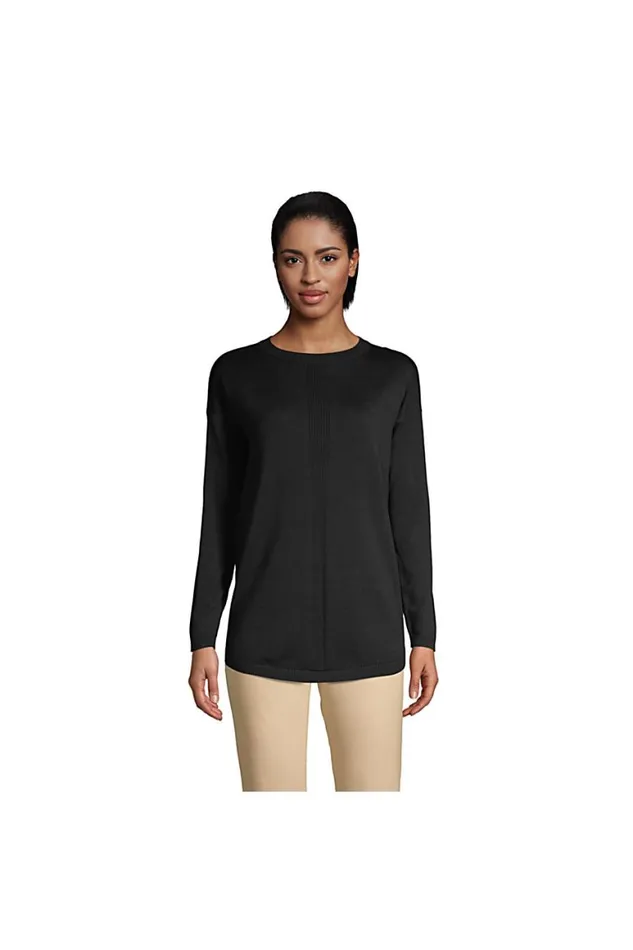Lands039 End Sweaters Women Cotton Modal Long Sleeve Rib Detail Dropped Shoulder Tunic Sweater Black Lands039 End Sweaters Women Cotton Modal Long Sleeve Rib Detail Dropped Shoulder Tunic Sweater Black