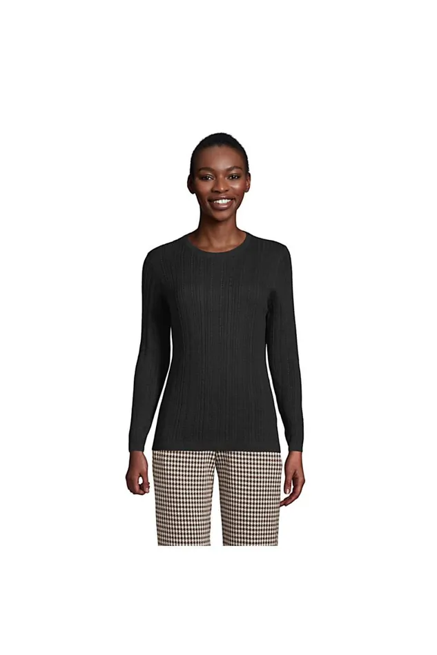 Lands039 End Sweaters Women Cotton Modal Long Sleeve Textured Stitch Pullover Sweater Black Lands039 End Sweaters Women Cotton Modal Long Sleeve Textured Stitch Pullover Sweater Black