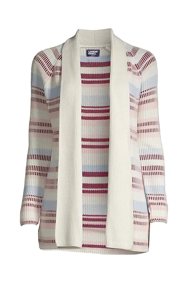 Lands039 End Sweaters Women Drifter Shaker Open Cardigan Sweater 8211 Stripe Ivory Plaited Multi Stripe