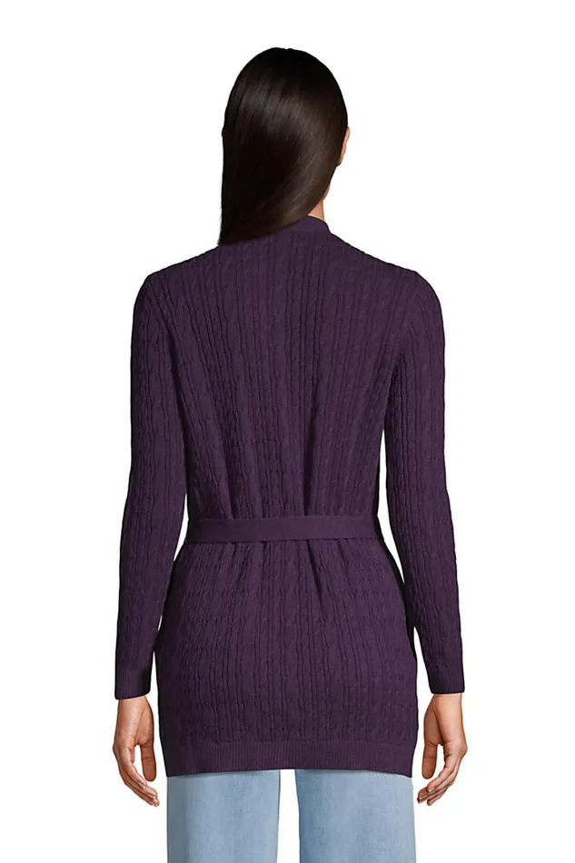 Lands039 End Sweaters Women Fine Gauge Cotton Cable Tie Front Cardigan Sweater Blackberry Shadow Heather Lands039 End Sweaters Women Fine Gauge Cotton Cable Tie Front Cardigan Sweater Blackberry Shadow Heather