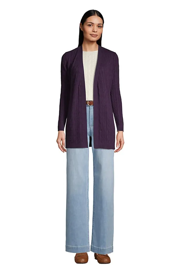 Lands039 End Sweaters Women Fine Gauge Cotton Cable Tie Front Cardigan Sweater Blackberry Shadow Heather Lands039 End Sweaters Women Fine Gauge Cotton Cable Tie Front Cardigan Sweater Blackberry Shadow Heather