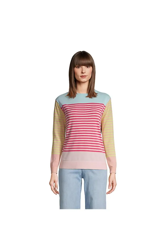 Lands039 End Sweaters Women Fine Gauge Cotton Crewneck Sweater 8211 Founders Stripe Hot Pink Stripe Lands039 End Sweaters Women Fine Gauge Cotton Crewneck Sweater 8211 Founders Stripe Hot Pink Stripe