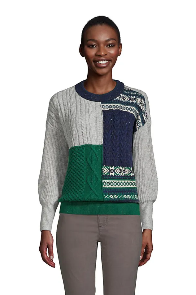 Lands039 End Sweaters Women Patchwork Crew Neck Sweater 8211 Fairisle Green Fairisle Quilted Lands039 End Sweaters Women Patchwork Crew Neck Sweater 8211 Fairisle Green Fairisle Quilted