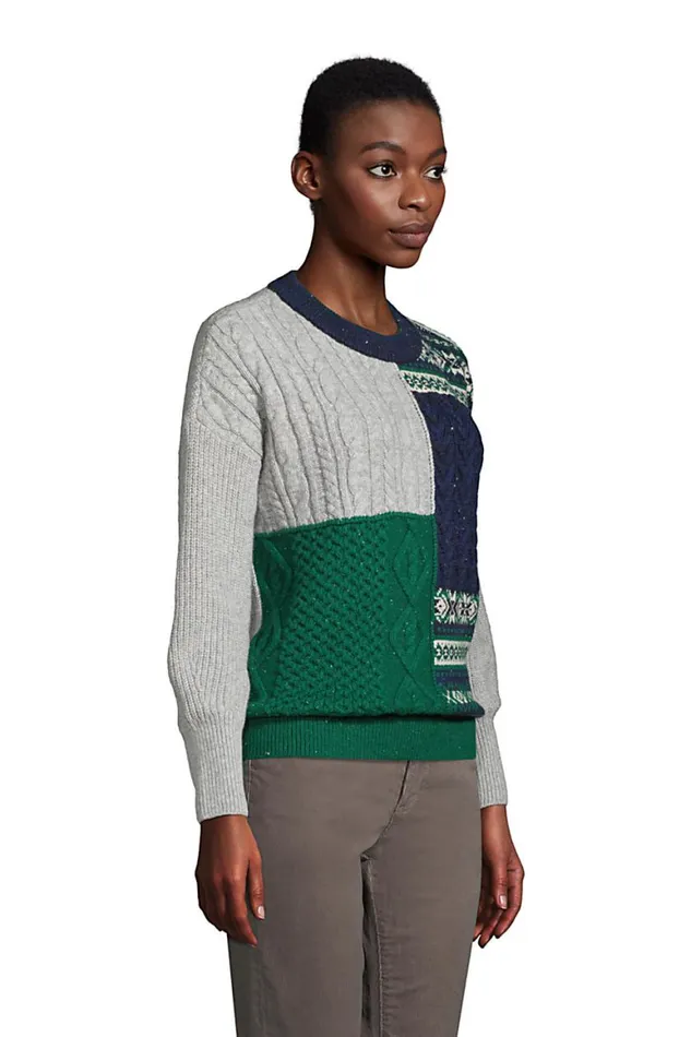 Lands039 End Sweaters Women Patchwork Crew Neck Sweater 8211 Fairisle Green Fairisle Quilted Lands039 End Sweaters Women Patchwork Crew Neck Sweater 8211 Fairisle Green Fairisle Quilted