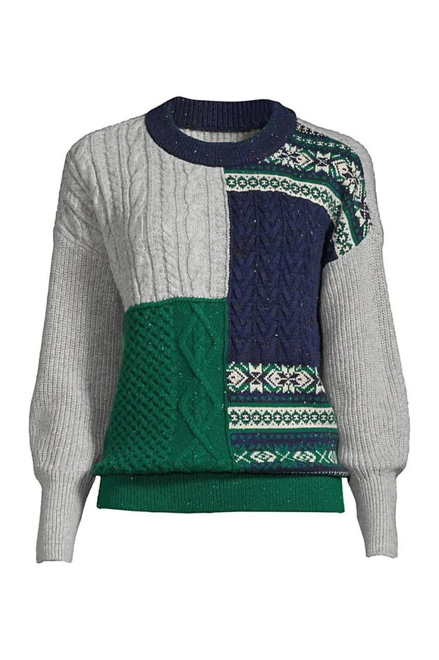 Lands039 End Sweaters Women Patchwork Crew Neck Sweater 8211 Fairisle Green Fairisle Quilted Lands039 End Sweaters Women Patchwork Crew Neck Sweater 8211 Fairisle Green Fairisle Quilted