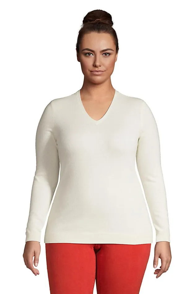 Lands039 End Sweaters Women Plus Size Cashmere Vneck Sweater Fresh Ivory