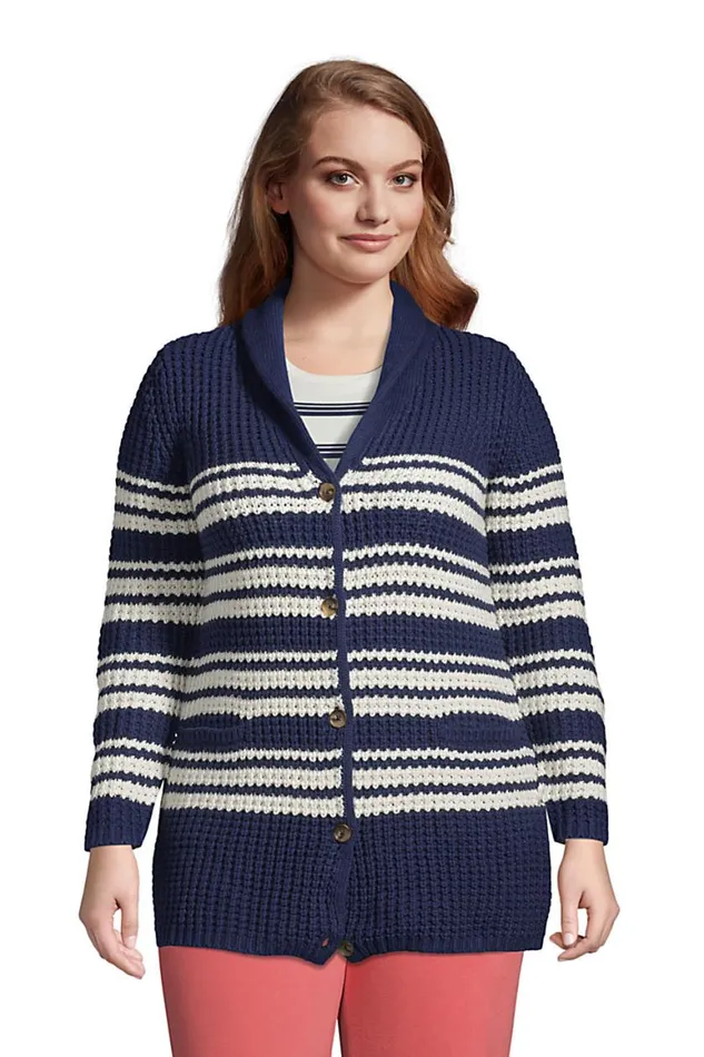Lands039 End Sweaters Women Plus Size Cotton Blend Shawl Collar Cardigan Sweater Deep Sea Navy Founders Stripe Lands039 End Sweaters Women Plus Size Cotton Blend Shawl Collar Cardigan Sweater Deep Sea Navy Founders Stripe