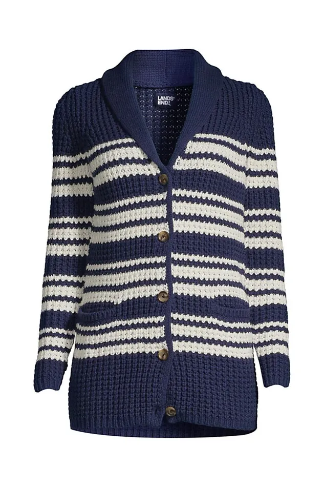 Lands039 End Sweaters Women Plus Size Cotton Blend Shawl Collar Cardigan Sweater Deep Sea Navy Founders Stripe Lands039 End Sweaters Women Plus Size Cotton Blend Shawl Collar Cardigan Sweater Deep Sea Navy Founders Stripe