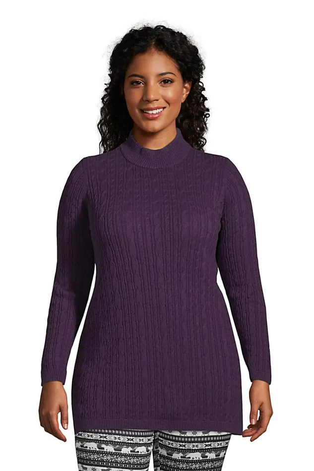 Lands039 End Sweaters Women Plus Size Fine Gauge Cotton Cable Mock Tunic Sweater Blackberry Shadow Heather Lands039 End Sweaters Women Plus Size Fine Gauge Cotton Cable Mock Tunic Sweater Blackberry Shadow Heather