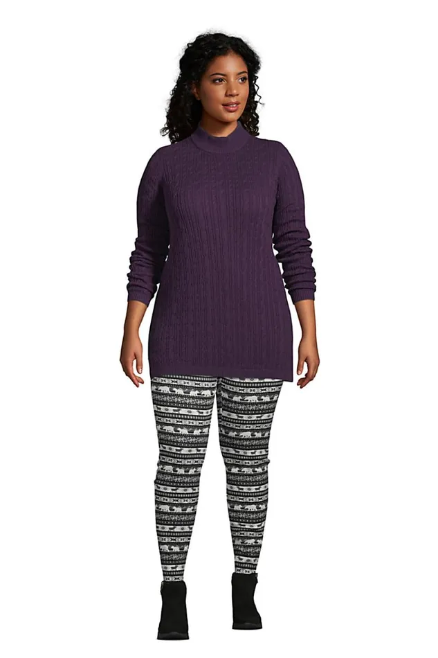 Lands039 End Sweaters Women Plus Size Fine Gauge Cotton Cable Mock Tunic Sweater Blackberry Shadow Heather