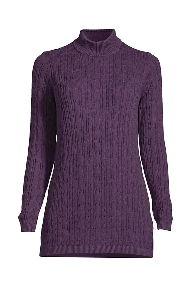Lands039 End Sweaters Women Plus Size Fine Gauge Cotton Cable Mock Tunic Sweater Blackberry Shadow Heather