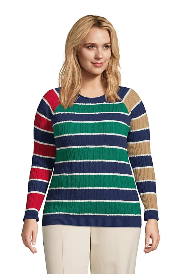 Lands039 End Sweaters Women Plus Size Fine Gauge Cotton Cable Rollneck Pullover Sweater 8211 Stripe Deep Sea Navy Lands039 End Sweaters Women Plus Size Fine Gauge Cotton Cable Rollneck Pullover Sweater 8211 Stripe Deep Sea Navy