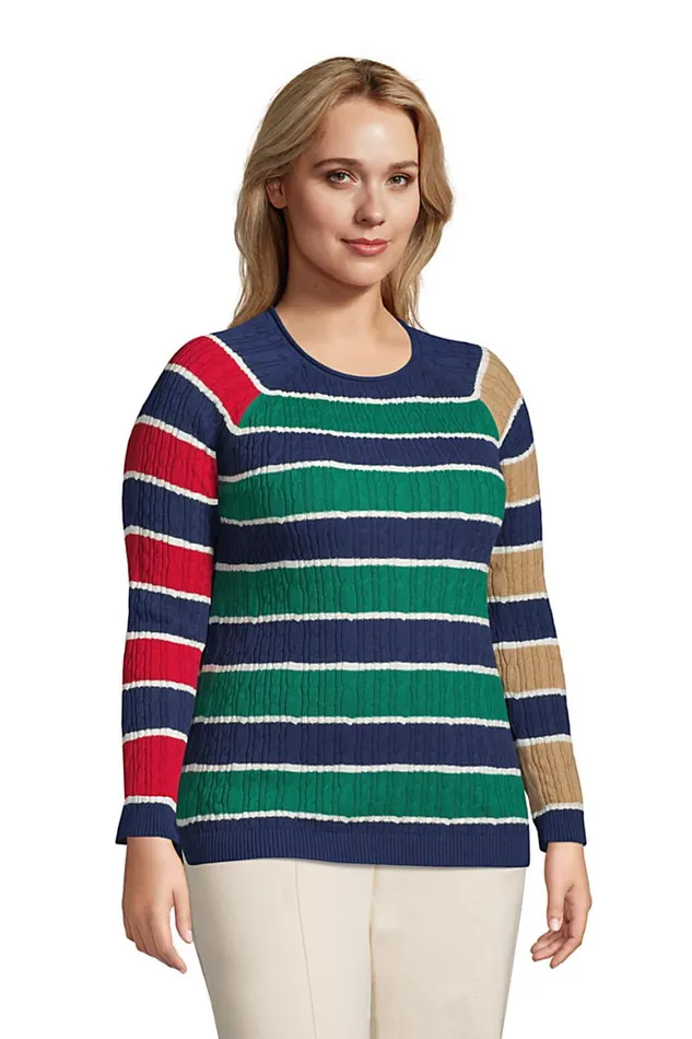 Lands039 End Sweaters Women Plus Size Fine Gauge Cotton Cable Rollneck Pullover Sweater 8211 Stripe Deep Sea Navy Lands039 End Sweaters Women Plus Size Fine Gauge Cotton Cable Rollneck Pullover Sweater 8211 Stripe Deep Sea Navy