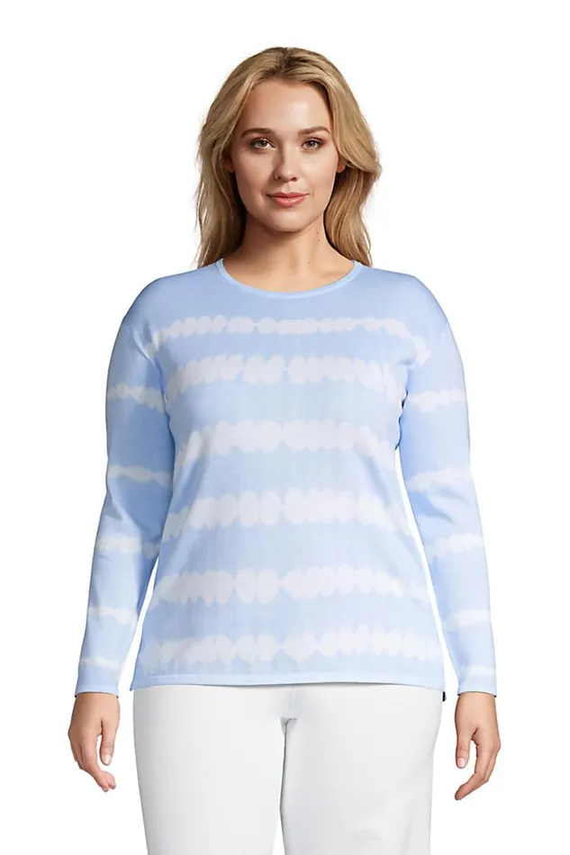 Lands039 End Sweaters Women Plus Size Fine Gauge Cotton Crewneck Sweater Light Sky Blue Tie Dye Stripe Lands039 End Sweaters Women Plus Size Fine Gauge Cotton Crewneck Sweater Light Sky Blue Tie Dye Stripe