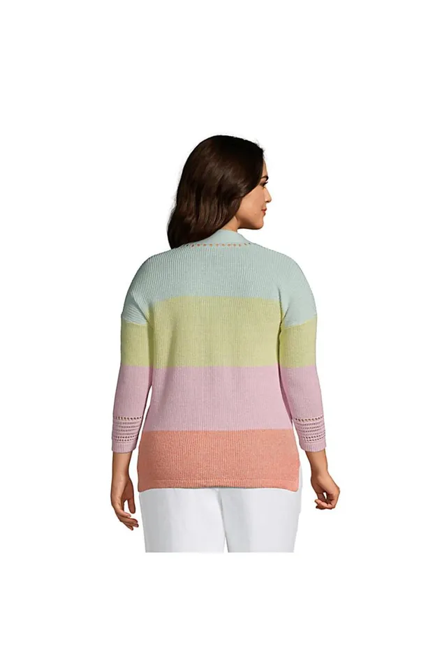 Lands039 End Sweaters Women Plus Size Linen Cotton Shaker Open Cardigan Sweater 8211 Stripe Light Blue Radiance Stripe
