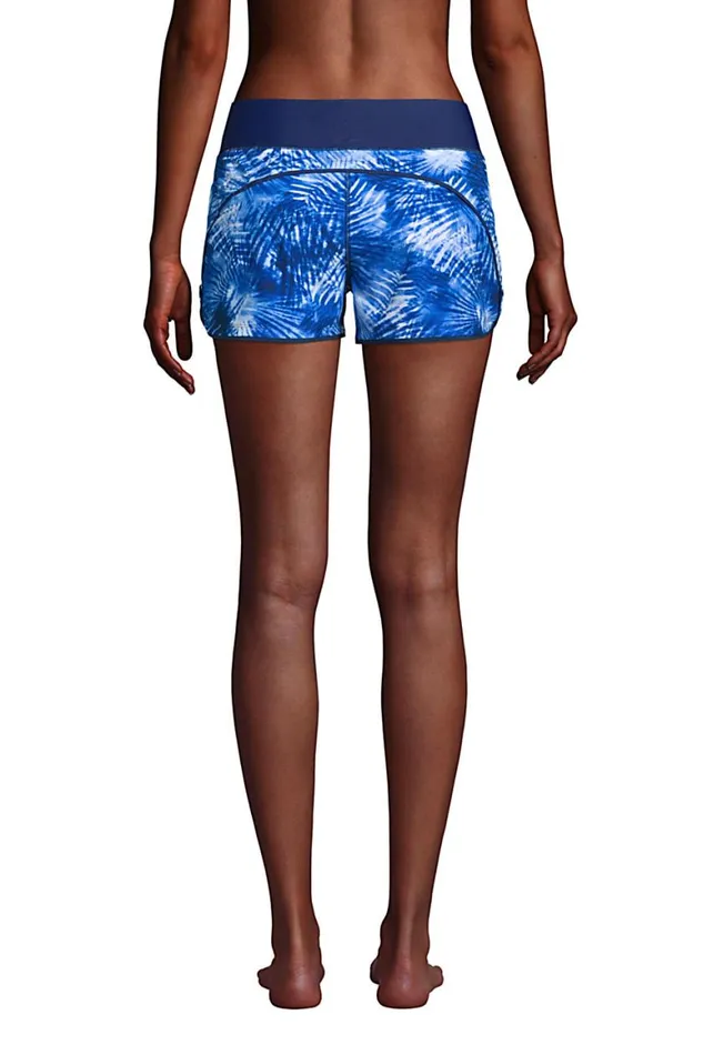 Lands039 End Swimsuits Women 3034 Quick Dry Elastic Waist Board Shorts Swim Coverup Shorts With Panty Print Deep Sea Navy Tie Dye Palm