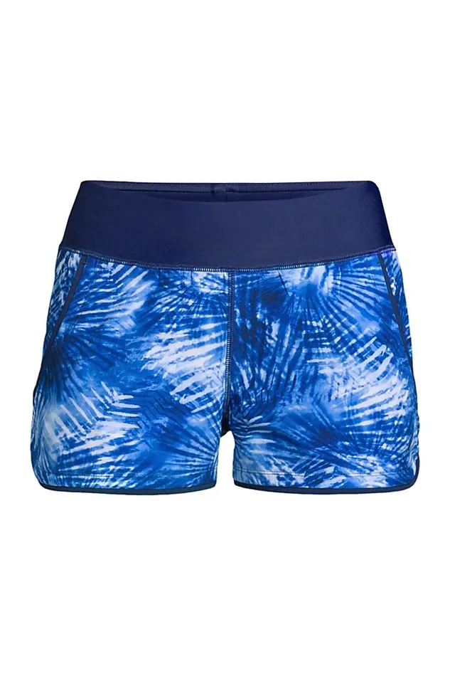 Lands039 End Swimsuits Women 3034 Quick Dry Elastic Waist Board Shorts Swim Coverup Shorts With Panty Print Deep Sea Navy Tie Dye Palm