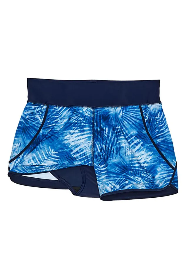 Lands039 End Swimsuits Women 3034 Quick Dry Elastic Waist Board Shorts Swim Coverup Shorts With Panty Print Deep Sea Navy Tie Dye Palm