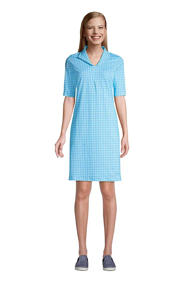 Lands039 End Swimsuits Women Chlorine Resistant Elbow Sleeve Uv Protection Swim Coverup Dress Paradise Aqua Gingham Lands039 End Swimsuits Women Chlorine Resistant Elbow Sleeve Uv Protection Swim Coverup Dress Paradise Aqua Gingham