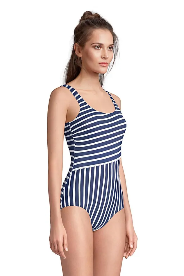 Lands039 End Swimsuits Women Chlorine Resistant Scoop Neck Soft Cup Tugless Sporty One Piece Swimsuit Print Deep Sea Lands039 End Swimsuits Women Chlorine Resistant Scoop Neck Soft Cup Tugless Sporty One Piece Swimsuit Print Deep Sea