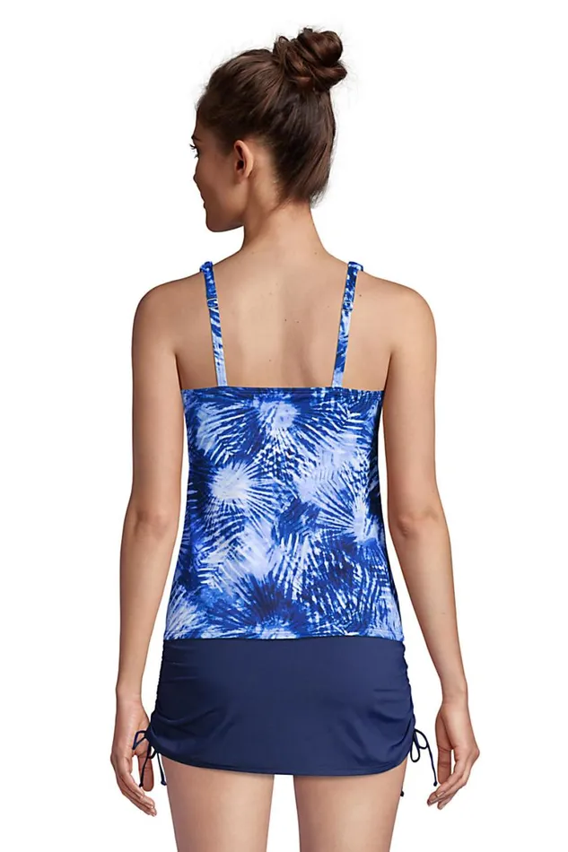Lands039 End Swimsuits Women Chlorine Resistant Square Neck Underwire Tankini Top Swimsuit Adjustable Straps Deep Sea Navy Tie Dye Palm