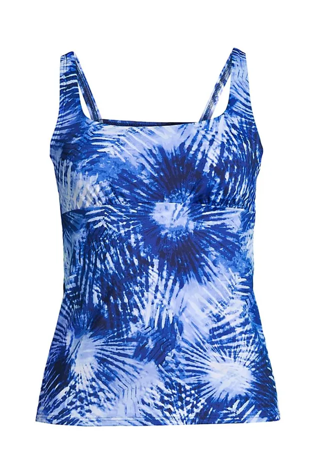 Lands039 End Swimsuits Women Chlorine Resistant Square Neck Underwire Tankini Top Swimsuit Adjustable Straps Deep Sea Navy Tie Dye Palm