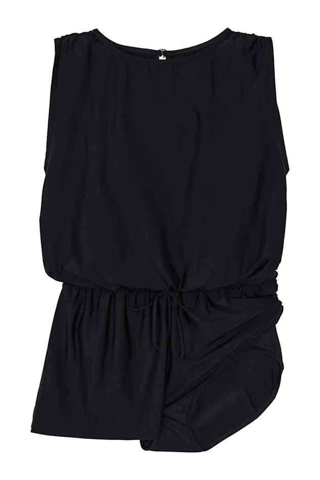 Lands039 End Swimsuits Women Chlorine Resistant Tummy Control High Neck Romper One Piece Swimsuit Black