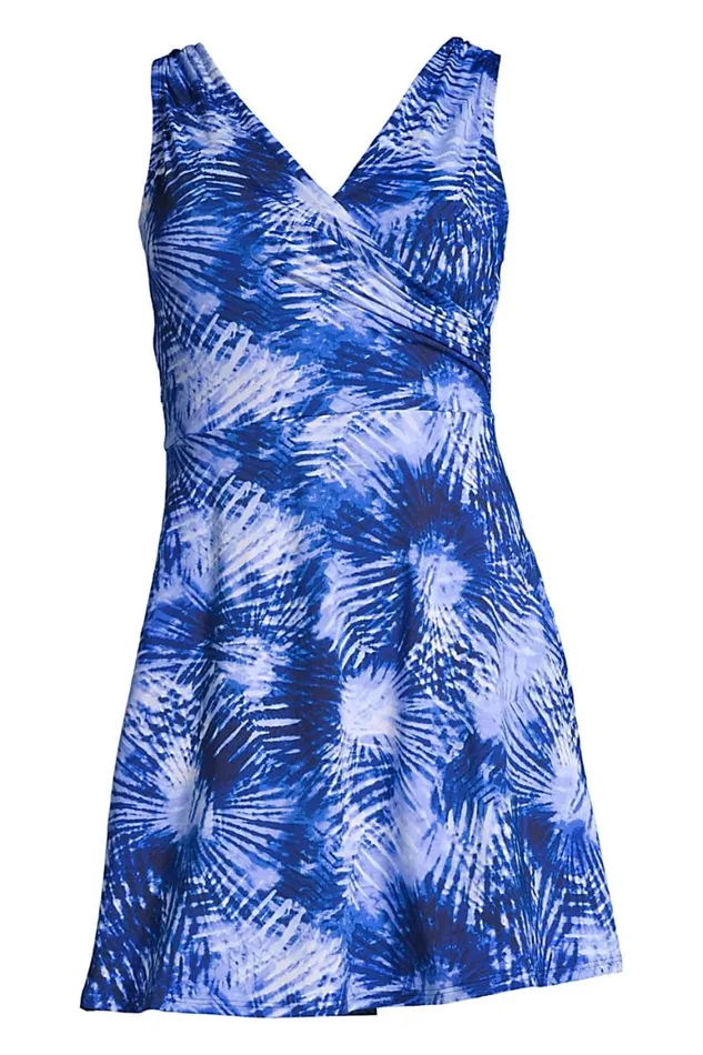 Lands039 End Swimsuits Women Chlorine Resistant Tummy Control Surplice Wrap Swim Dress One Piece Swimsuit Deep Sea Navy Tie Dye Palm Lands039 End Swimsuits Women Chlorine Resistant Tummy Control Surplice Wrap Swim Dress One Piece Swimsuit Deep Sea Navy Tie Dye Palm