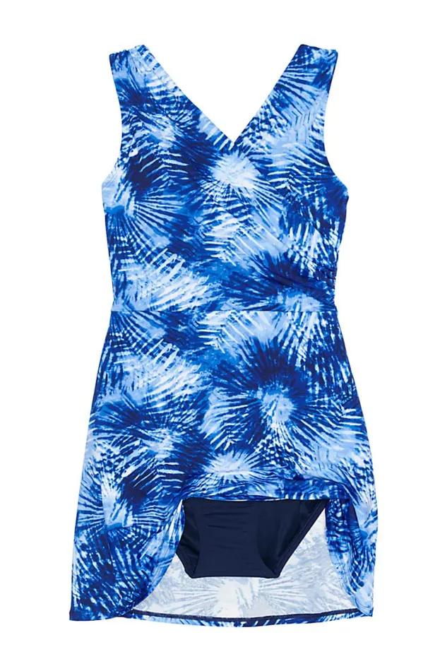 Lands039 End Swimsuits Women Chlorine Resistant Tummy Control Surplice Wrap Swim Dress One Piece Swimsuit Deep Sea Navy Tie Dye Palm Lands039 End Swimsuits Women Chlorine Resistant Tummy Control Surplice Wrap Swim Dress One Piece Swimsuit Deep Sea Navy Tie Dye Palm