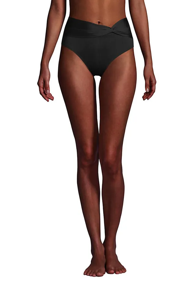 Lands039 End Swimsuits Women Chlorine Resistant Twist Front Retro High Waisted Bikini Bottoms Black Lands039 End Swimsuits Women Chlorine Resistant Twist Front Retro High Waisted Bikini Bottoms Black