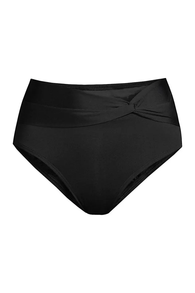 Lands039 End Swimsuits Women Chlorine Resistant Twist Front Retro High Waisted Bikini Bottoms Black