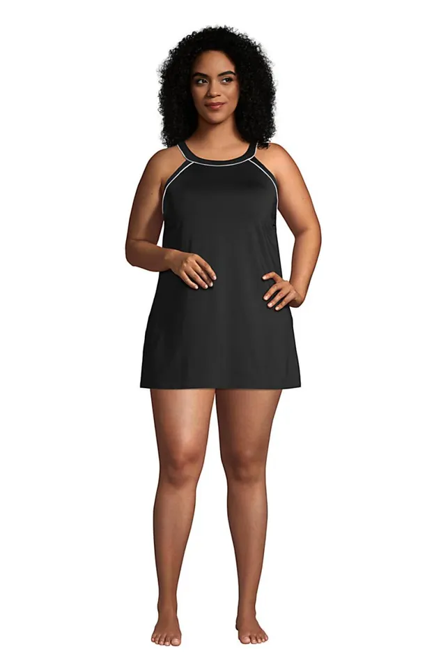 Lands039 End Swimsuits Women Plus Size Chlorine Resistant High Neck Swim Dress One Piece Swimsuit Adjustable Straps Black Lands039 End Swimsuits Women Plus Size Chlorine Resistant High Neck Swim Dress One Piece Swimsuit Adjustable Straps Black